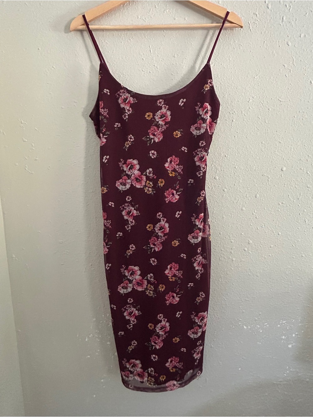Rue21 Burgundy Floral Midi Slip Dress Formal Stretch Y2K Vintage Comfy Medium